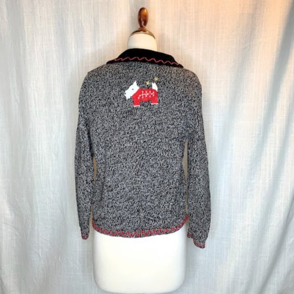 Vintage Dog Christmas Holiday Sweater Cardigan - S - Picture 2 of 7